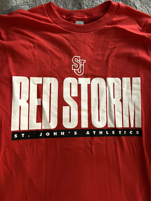 ST JOHNS RED STORM SHIRT SGA SMALL NY BASKETBALL ATHLETIC BIG EAST QUEENS STOUT