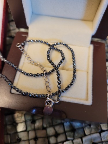 Sterling Silver Floating Smokey Quartz Teardrop Pendant Faceted Hematite Chain - Picture 11 of 12