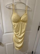 Size 0 Party Dress Pale Yellow Ruched Sides Corset Back Prom Cocktail New Years