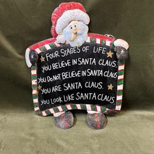 Kirkland Tin Santa Sign Four Stages Of Life 17" T X 13" W - Christmas