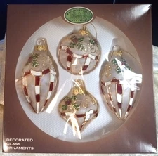 New Enchanted Forest Glass Hand Painted Gold Embellished Ornaments