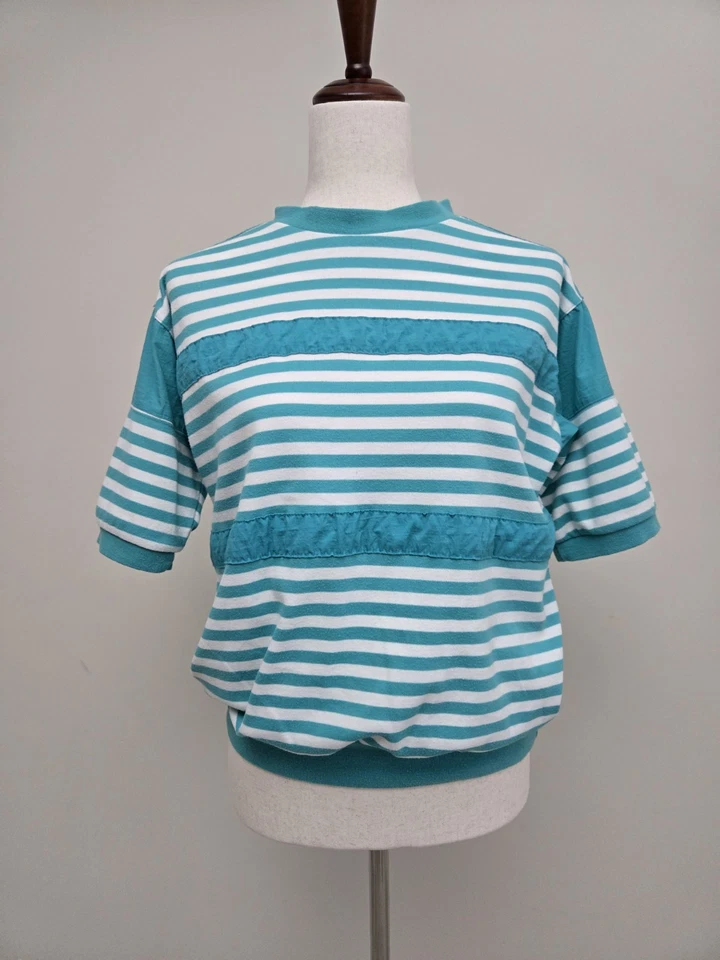 Top retro vintage Alfred Dunner turquesa y blanco para mujer M años 70-80 ropa de ocio Foto 2 de 4