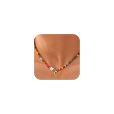 Valentines Day Gifts for Kids Women Girls -olorful Beaded Initial Necklace C