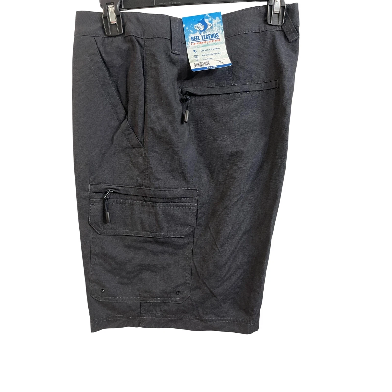 Reel Legends Mens Black Cargo Shorts UPF 50 Moisture Wicking Plier Pocket Sz 42