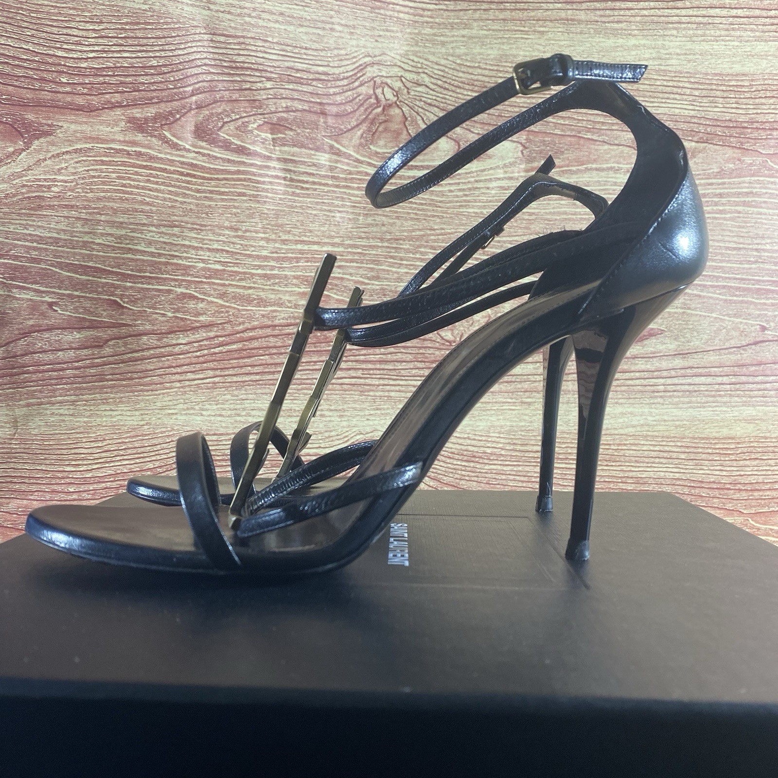 Yves Saint Laurent SANDALI CASSANDRA PELLE liscia nero 42 US 12 UFFICIALE ORO
