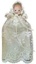 Vintage Miniature Bisque Baby Doll 4.25” in Lace Gown Dollhouse Nursery Decor.