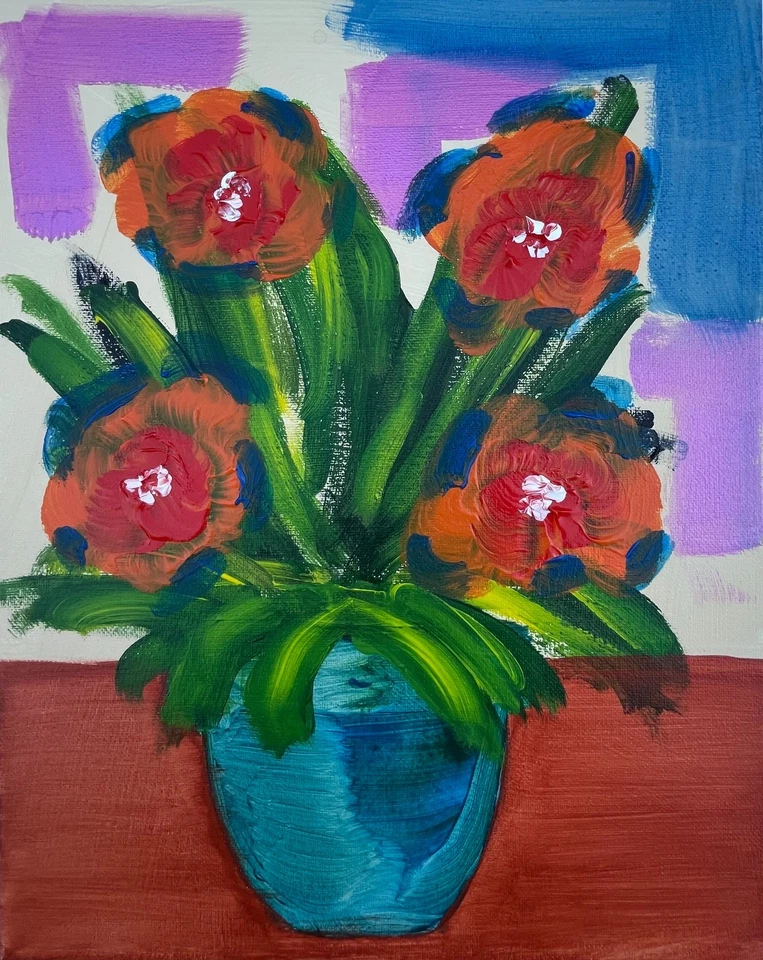 OOAK Thanksgiving Flowers 11x14 Canvas Expressionism Abstract Design Home Art - Image 2 of 4