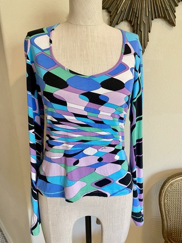 EMILIO PUCCI Vintage Signature Design Long Sleeve Top size Large