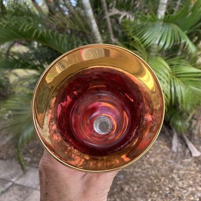 2 SC LINE ITALY Cranberry Red & Gold Encrusted 8oz Water / Wine