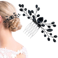 Black Rhinestone Bridal Hair Comb Vintage Onyx Teardrop Small Headpiece Crystal