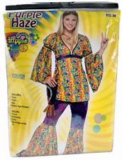 Women's Purple Haze Hippie Costume 60s 70s Bell Bottom Pants Top Adult 14/16