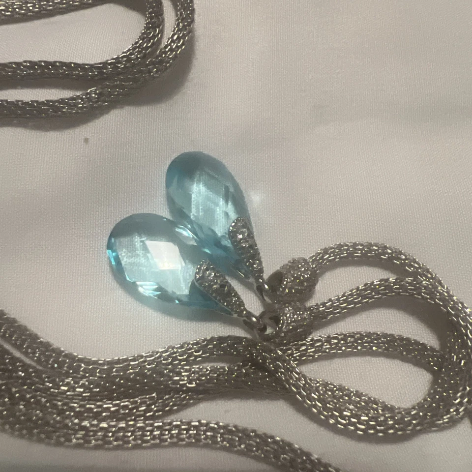 Sterling Silver Mesh Lariat With Blue Topaz Stones End caps. 34” - Image 3 of 4
