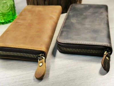 Genuine Crazy Horse Leather Long Zip Wallet Clutch Phone Organizer Gift Unisex