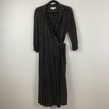 Ines De La Fressange Uniqlo Midi Wrap Dress Size Medium Black Tan Polka Dot