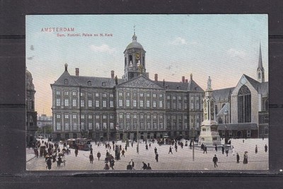 NETHERLANDS, AMSTERDAM, ROYAL PALACE, TRAMS, c1920 ppc., unused.