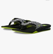 Reef Fanning Black/White Swell Checkers Neon Sandals Flip Flops Men's Sz 12 NWT