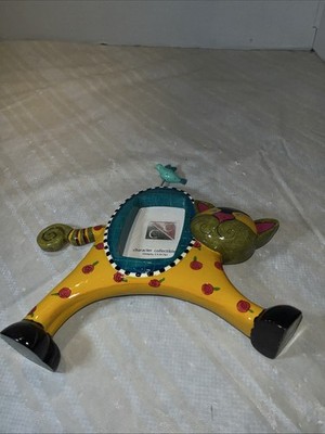 V Designs Whimsical Cat Picture Frame 2004 Handcrafted Folk Art 