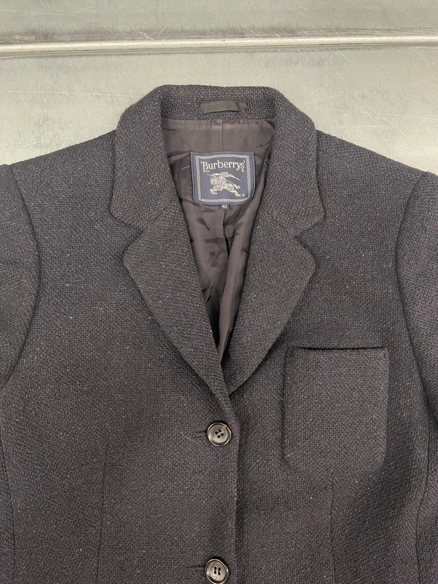 Chaqueta Blazer Burberry Vintage Mujer 40 EE. UU. M Negra 3 Botones Algodón Mezcla Angora
