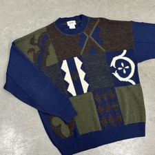 Vintage 90s Hugo Boss Patchwork Sweater Sz M Abstract Geometric Made in Austria