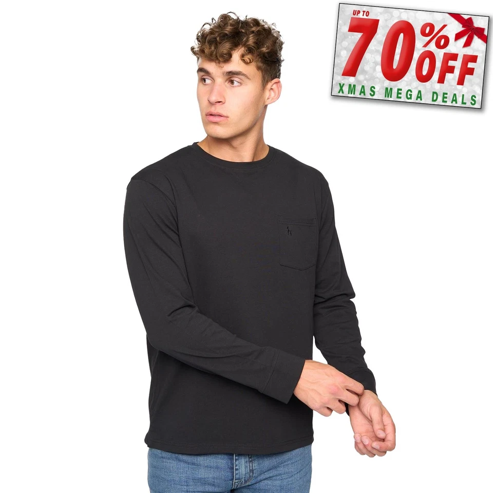 Bewley & Ritch Apsley Mens Crewn Neck Long Sleeve T-Shirt Casual Top Black
