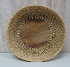 Handmade Pine Needle Basket Tray with wood bottom 7" diameter Vintage