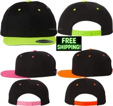 Yupoong Black/NEON Snapback Hat 6-Panel High Profile Baseball Cap NEW!