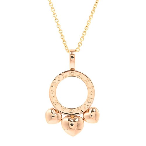 AUTH BVLGARI ALLEGRA HEART NECKLACE 18K ROSE GOLD 2005 VALENTINE WOMEN'S F/S