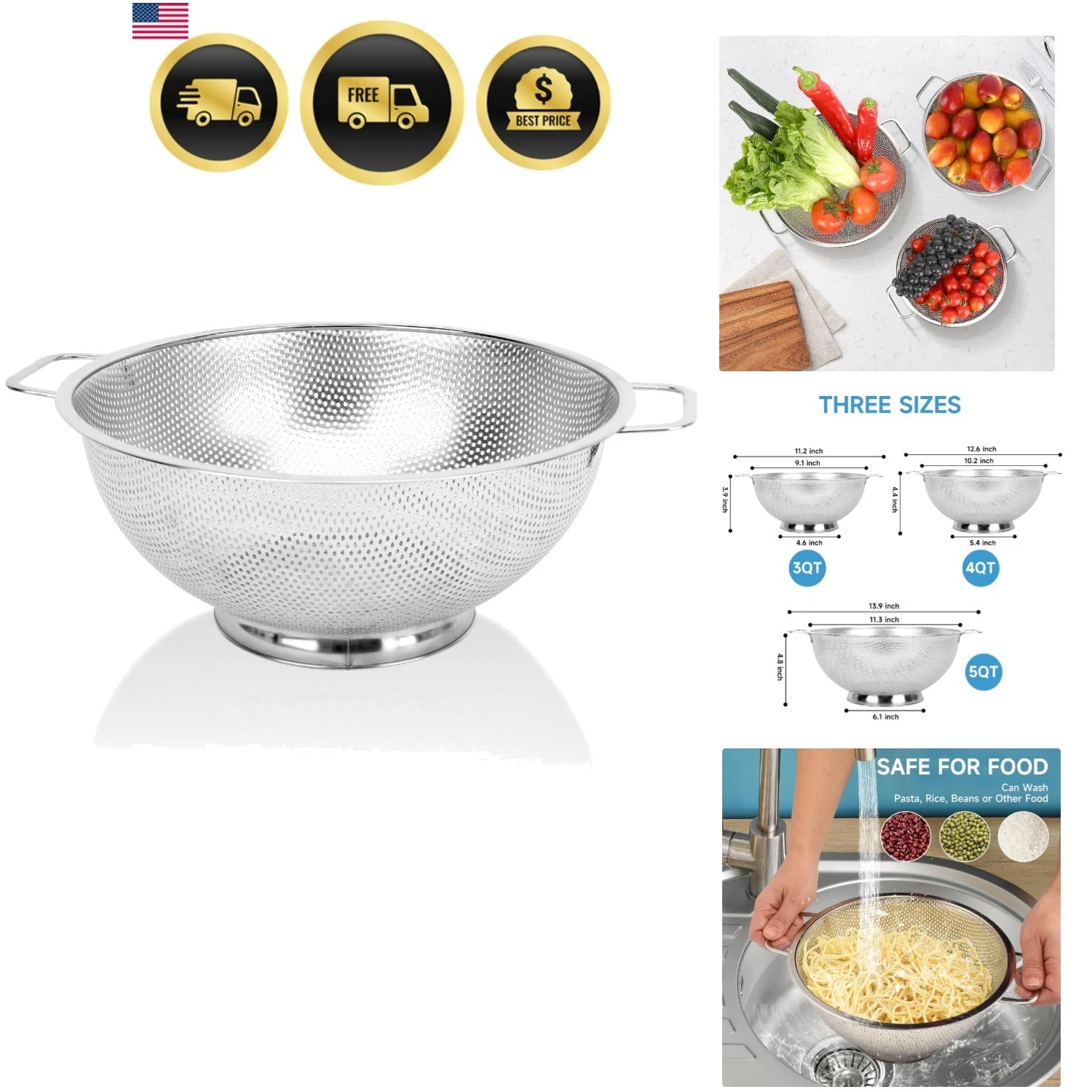 Colander for Kitchen, 3QT, Stainless Steel Colander Strainer with Handle for ...
Opens in a new wind