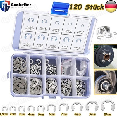 120tlg E Clips Sortiment Sicherungsring Seegering Sprengring 1,5-10mm Edelstahl