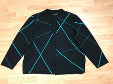 Ming Wang Jacket Womens 1x* Black Blue Single Hook Eye Closure Textured Studded