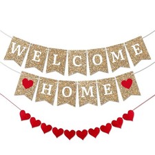 Gold Welcome Home Banner - Fully Assembled and Ready to Hang - Glitter Welcom...