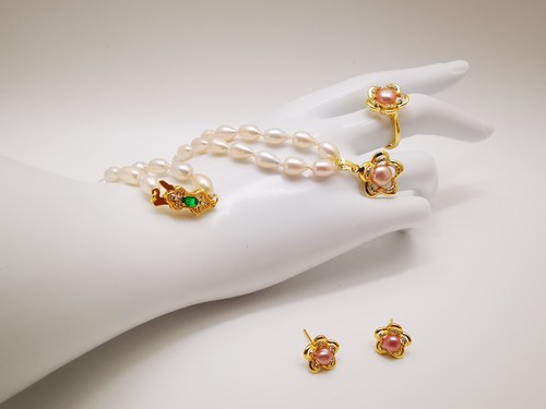 Genuine White Natural Sea Pearl Necklace Earrings Ring Set Real 9ct Gold Filled - Picture 14 of 22