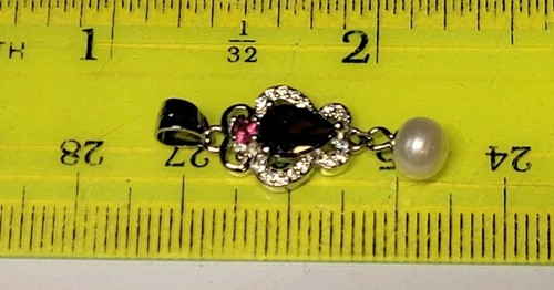 Natürlicher Rhodolith Granat & Perle Hänger 925 Sterling Silber Anhänger 0799 - Bild 5 von 6