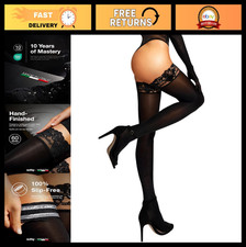 100 OEKO-TEX Italian Women's Opaque Thigh High Stockings - Ultra Soft Lace Top