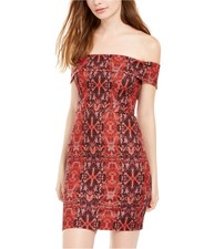 Crystal Doll Womens Python Print Bodycon Dress, Red, X-Small