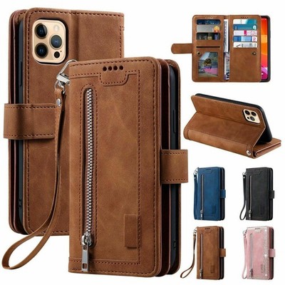 Zipper Leather Wallet Case For iPhone 17 Pro Max 16 15 14 13 12 11 XR Flip Cover
