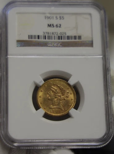 1901 S US $5 Liberty Gold Piece NGC MS62