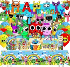 Boys Sprunki Party Suppliers Tableware Banner Balloons Kids Bithday Decorations