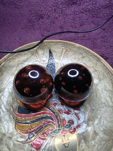 2 Vintage Bubble Cranberry, Ruby Red 3" Round Art Glass Ball Paperweights - Picture 6 of 13