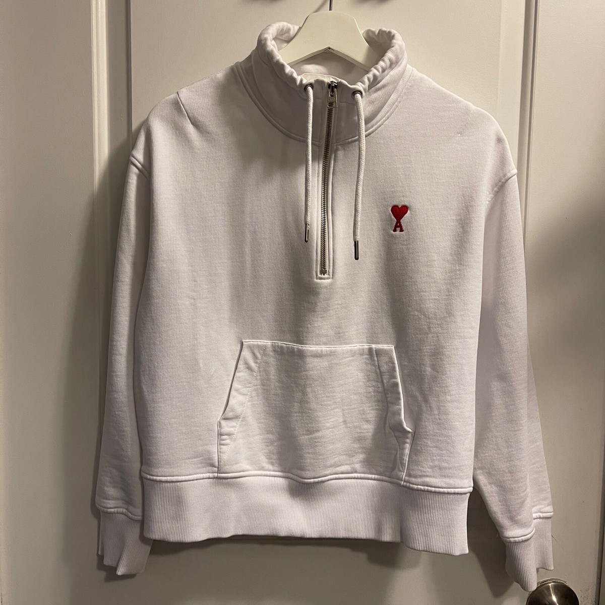 Ami Paris Ami de coeur half zip sweatshirt white size large