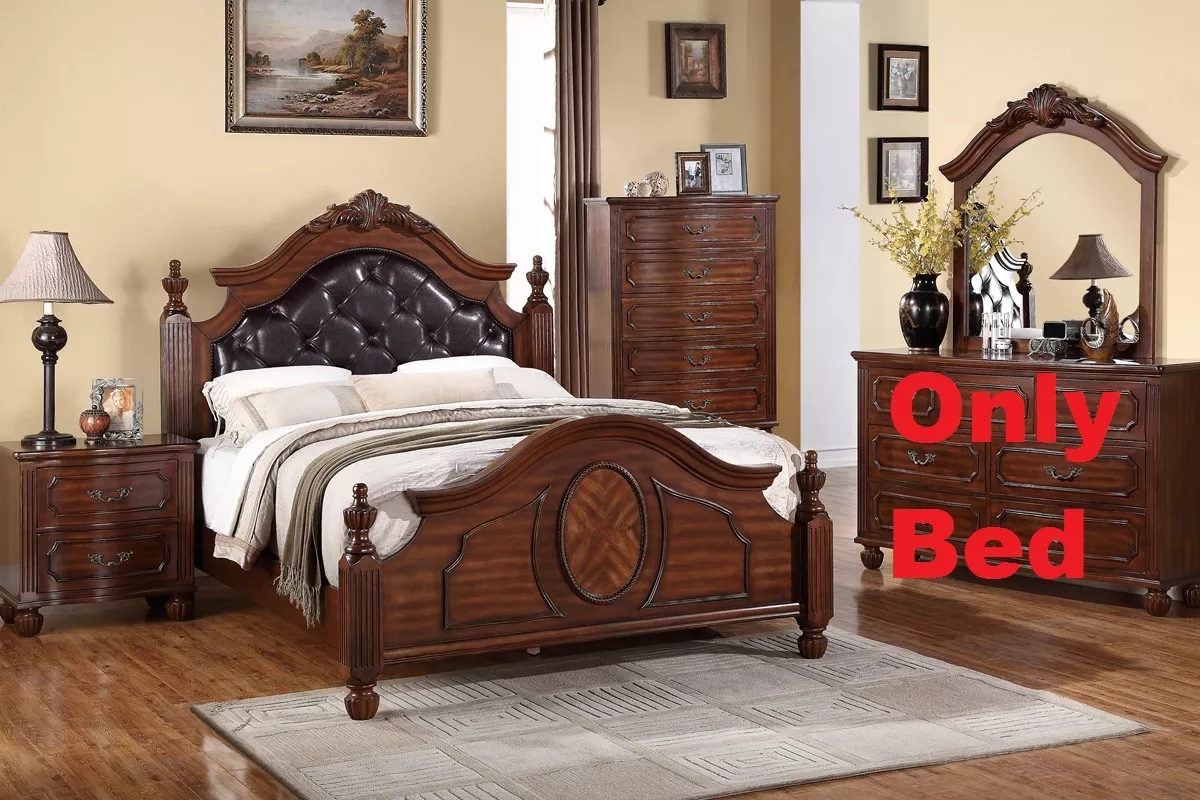 Formal 1 Pc Queen Size Bed Bedroom Furniture Cherry Wood Finish