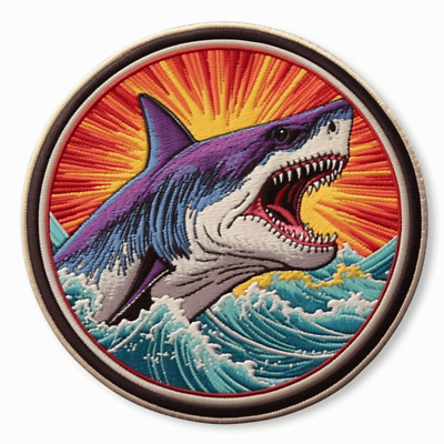 Great White Shark Patch Iron-on Applique For Clothing Vest Jacket - Sea ...