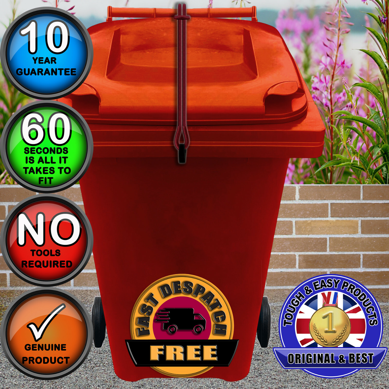 Wheelie Bin Strap Lock For LidNO DRILLINGStop Wind or Vandals Tipping