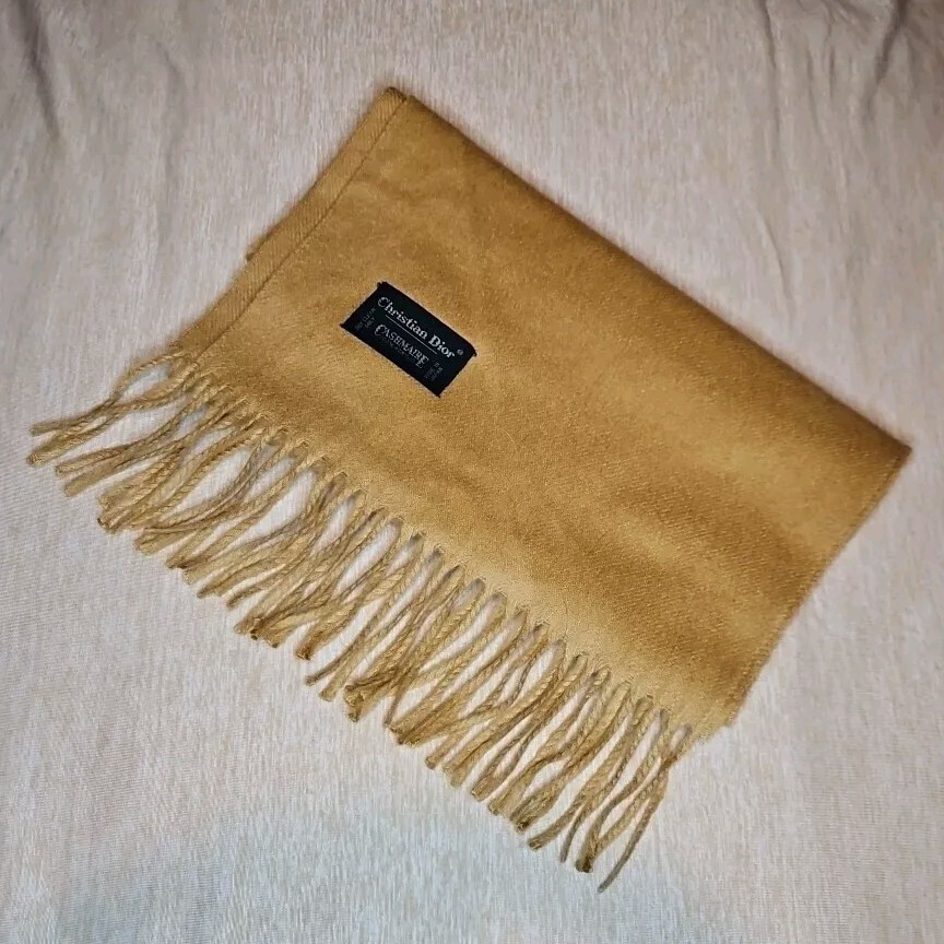 Vintage Christian Dior Cashmaire 100% Acrylic Tan Scarf Made