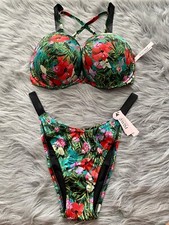 Victoria's Secret Swim Bikini Set Bombshell Top Floral Shine Strap 38DD XL