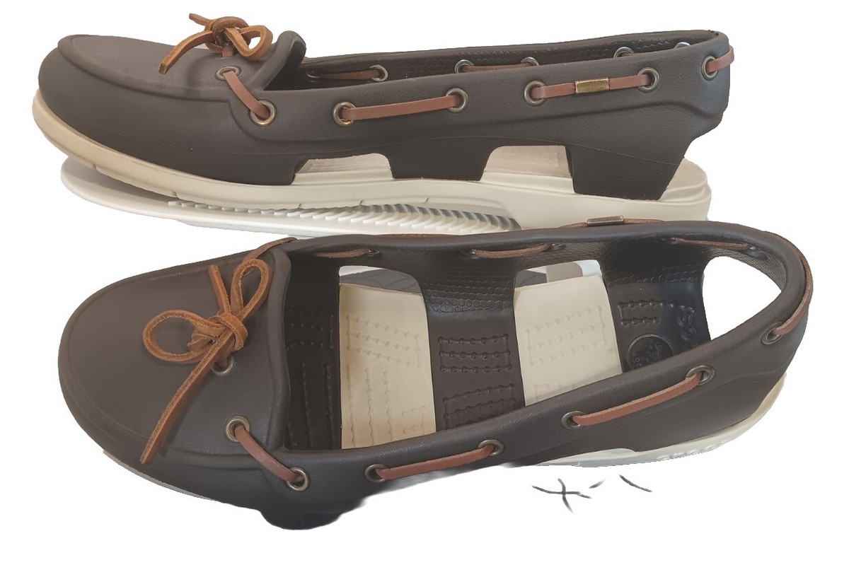 Crocs Womens Beach Line Boat Shoe Size W Brown Cream