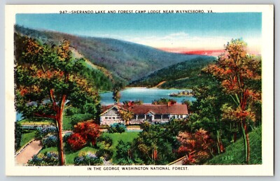 Postcard Serando Lake & Forest Camp Lodge near Waynesboro Virginia - National F