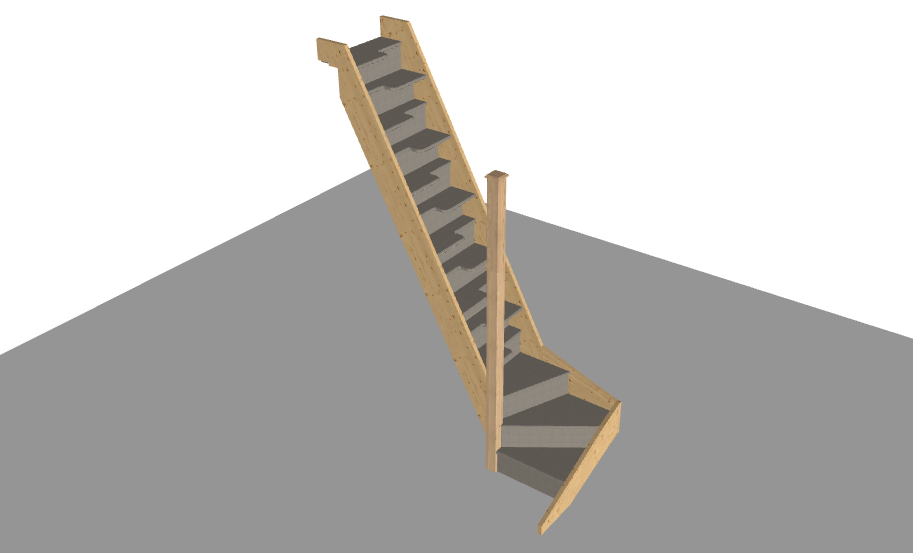 Basic Spacesaver with 3 Kite Winder Handrail Height Newel on Turn