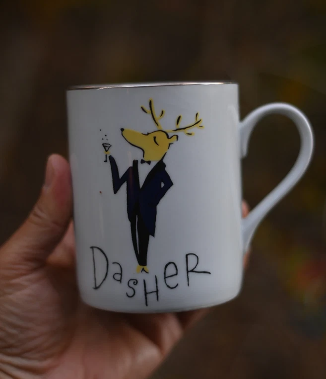 PotteryBarn Santa ReinDeer Porcelain Coffee Mugs coffee mugs cups Set Of 4 - Image 3 of 4