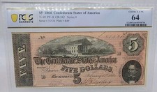 1864 $5 Confederate States of America T-69 PF-8 CR-562 PCGS 64 Choice UNC